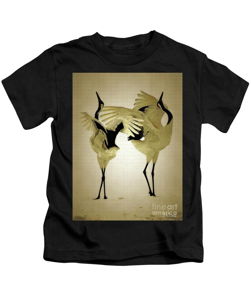 Birds Kids T-Shirt featuring the digital art Waltz of the Cranes by Humphrey Isselt