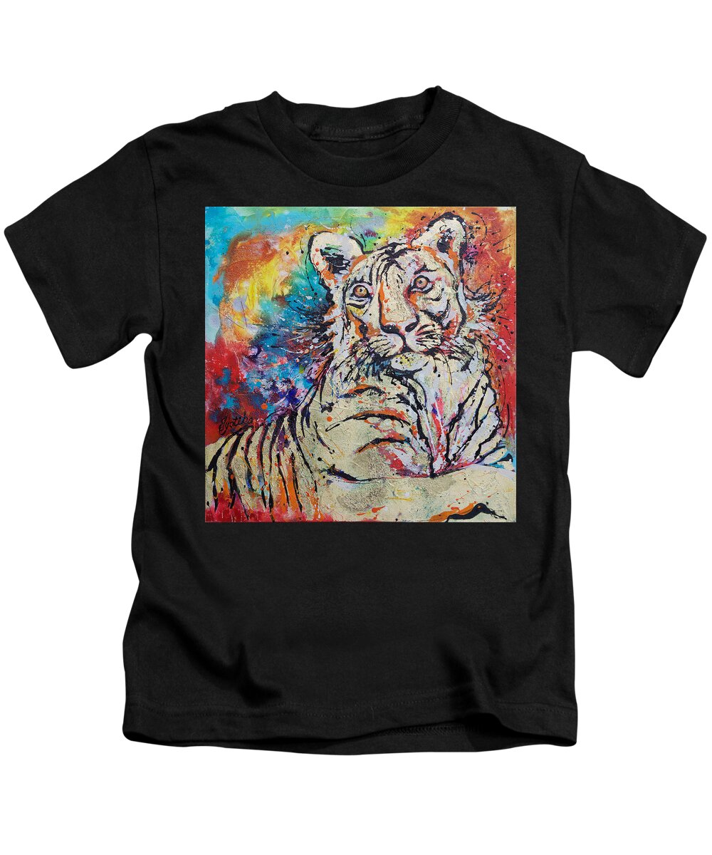 Tiger Kids T-Shirt featuring the painting Watchful Tigeress by Jyotika Shroff