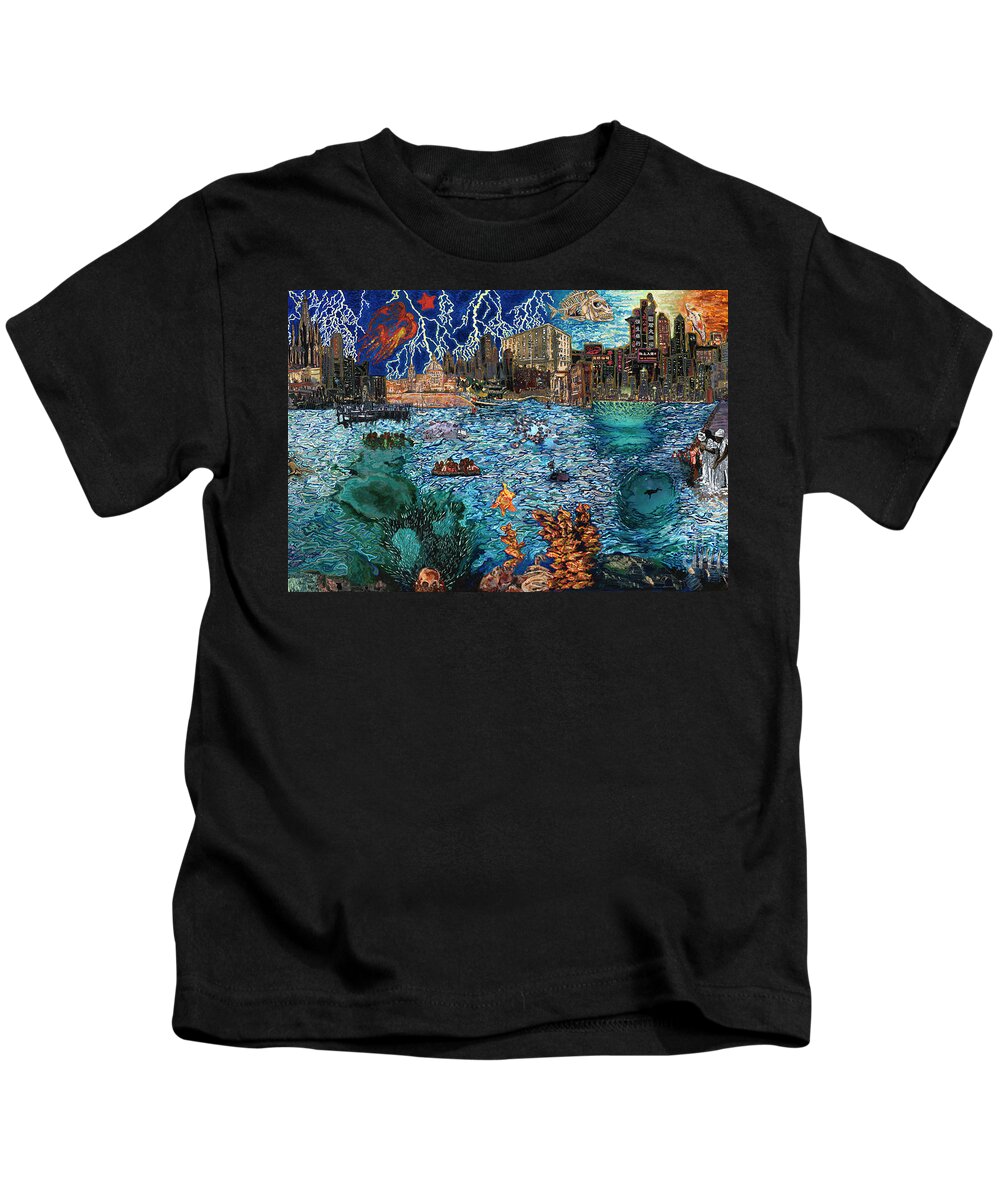 City Kids T-Shirt featuring the painting Water City by Emily McLaughlin