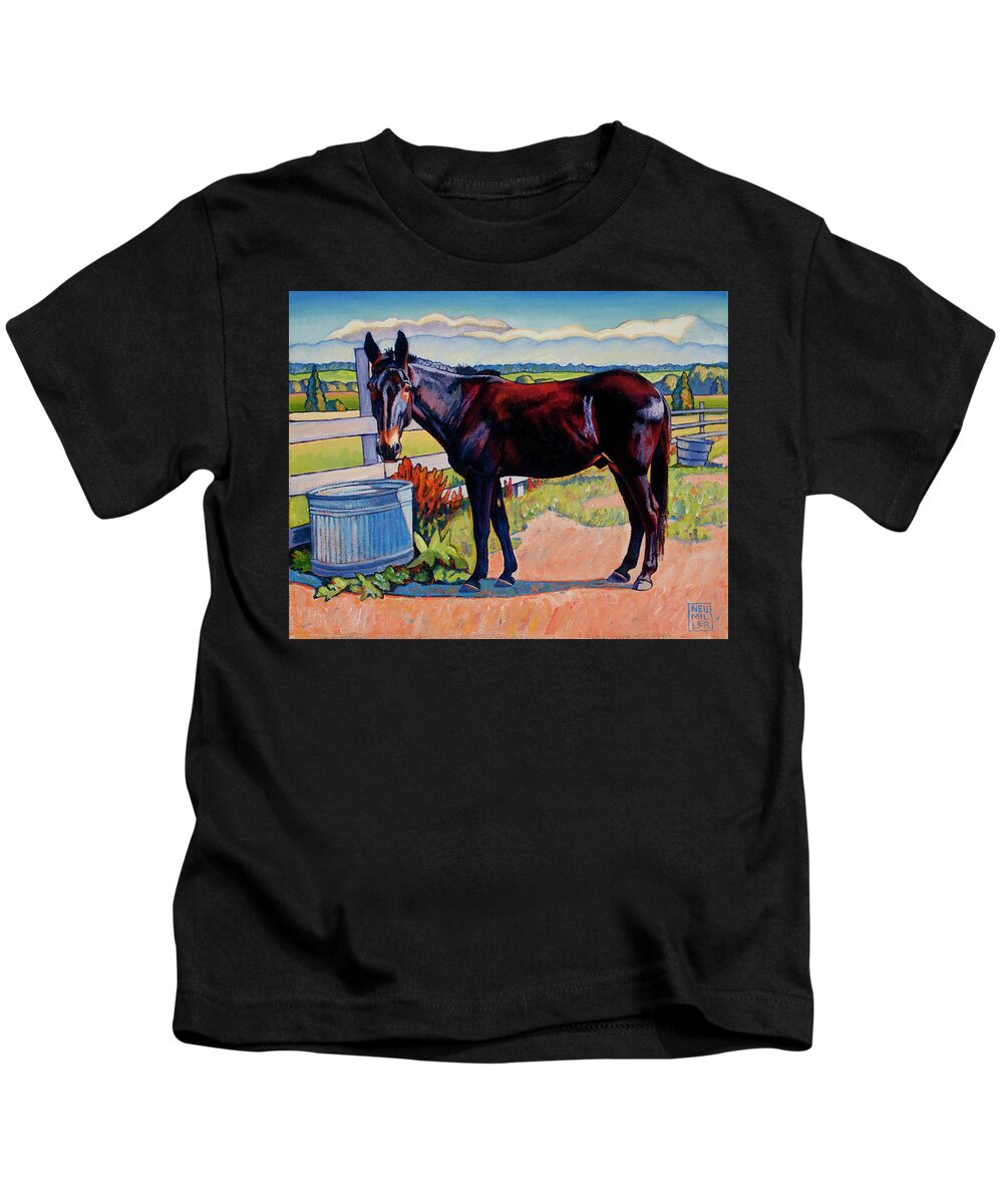 Stacey Neumiller Kids T-Shirt featuring the painting Wetting His Whistle by Stacey Neumiller