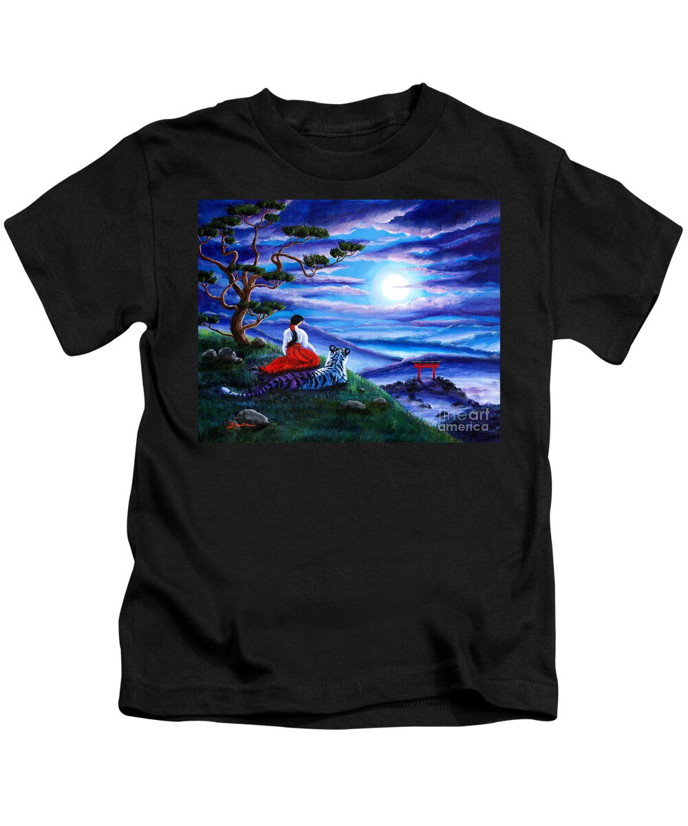 Japanese Kids T-Shirt featuring the painting White Tiger Meditation by Laura Iverson