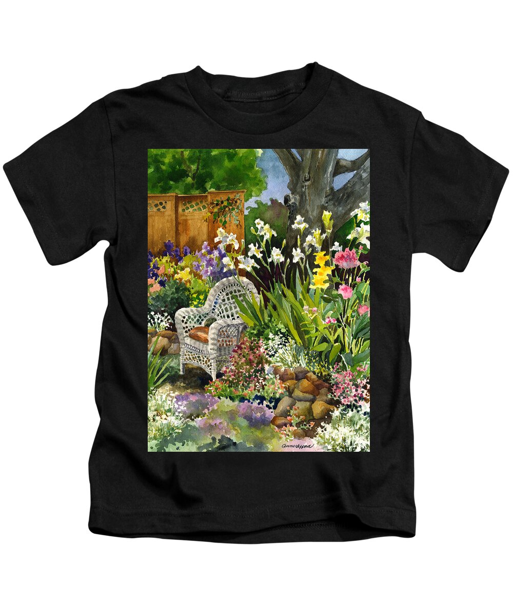 Wicker Chair Painting Kids T-Shirt featuring the painting Wicker Chair by Anne Gifford