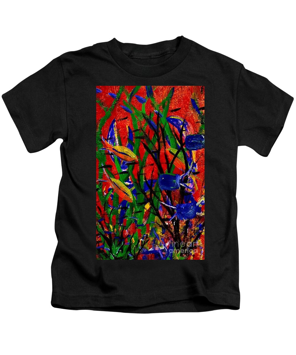 Water Beach Ocean Fish Sealife Kids T-Shirt featuring the painting Wild Water in Red by James and Donna Daugherty