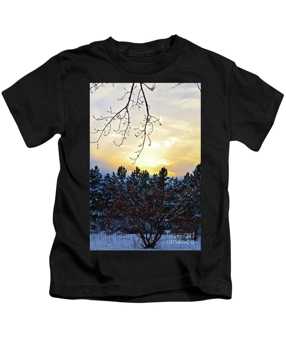 Winter Sunset Kids T-Shirt featuring the photograph Winter Sunset on the Tree Farm #2 by Cindy Schneider
