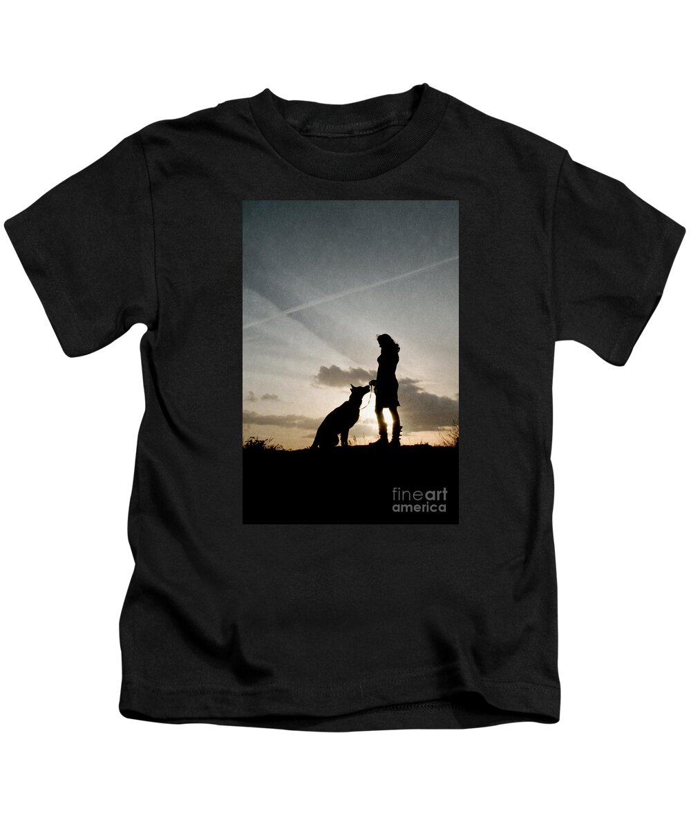 Sunset Kids T-Shirt featuring the photograph Woman and dog by Clayton Bastiani