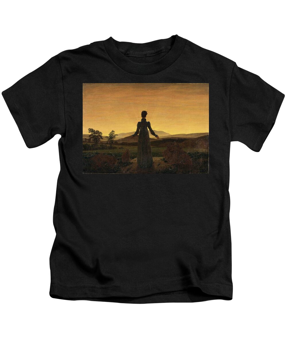 Woman Before The Rising Sun Kids T-Shirt featuring the painting Woman Before The Rising Sun by MotionAge Designs