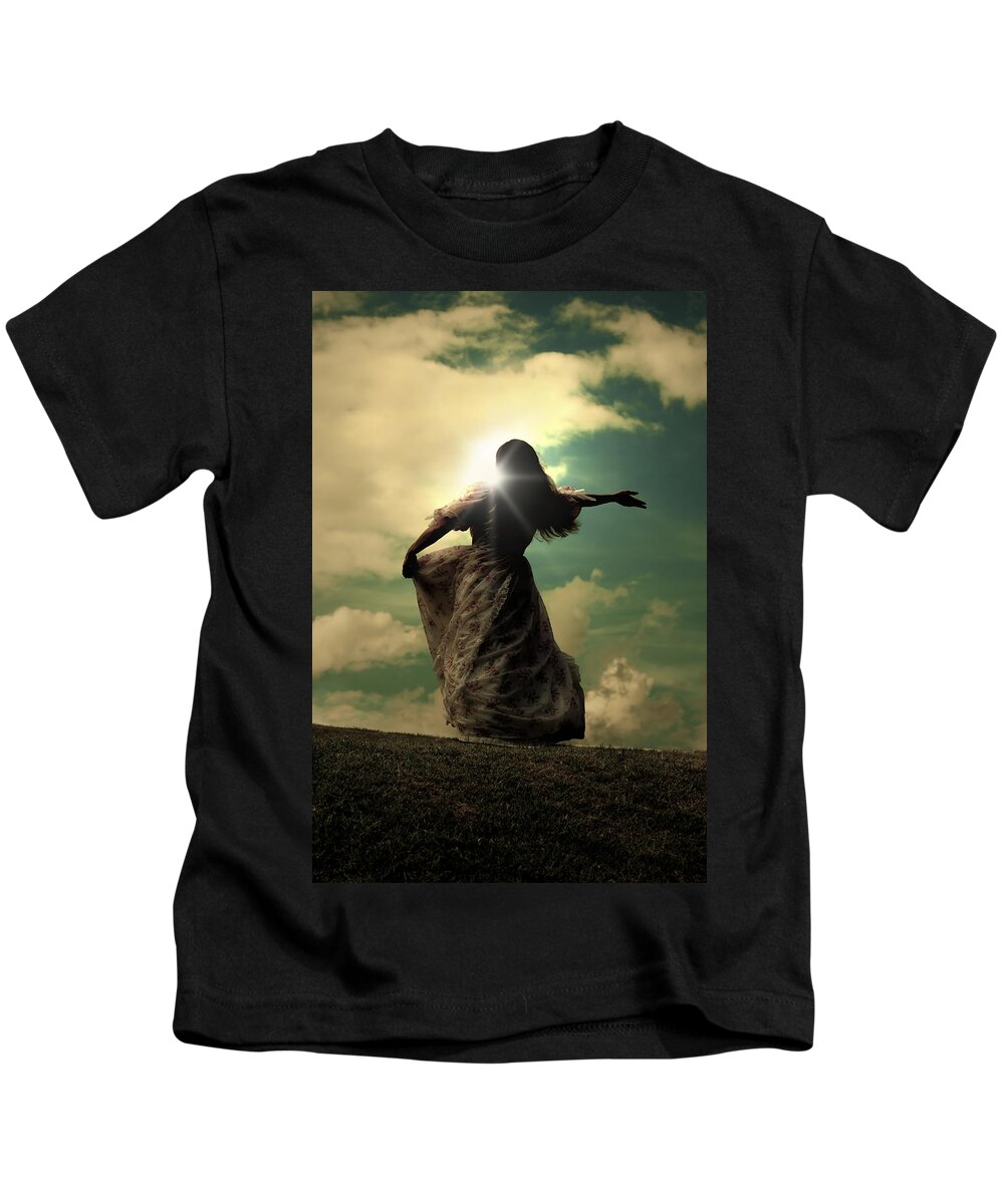 Female Kids T-Shirt featuring the photograph Woman On A Meadow by Joana Kruse