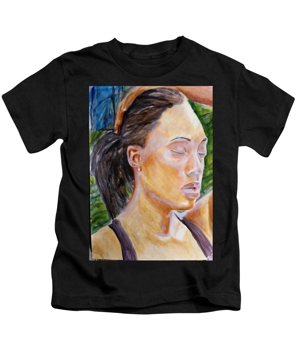 Runner Kids T-Shirt featuring the painting workout III feeling by Bachmors Artist