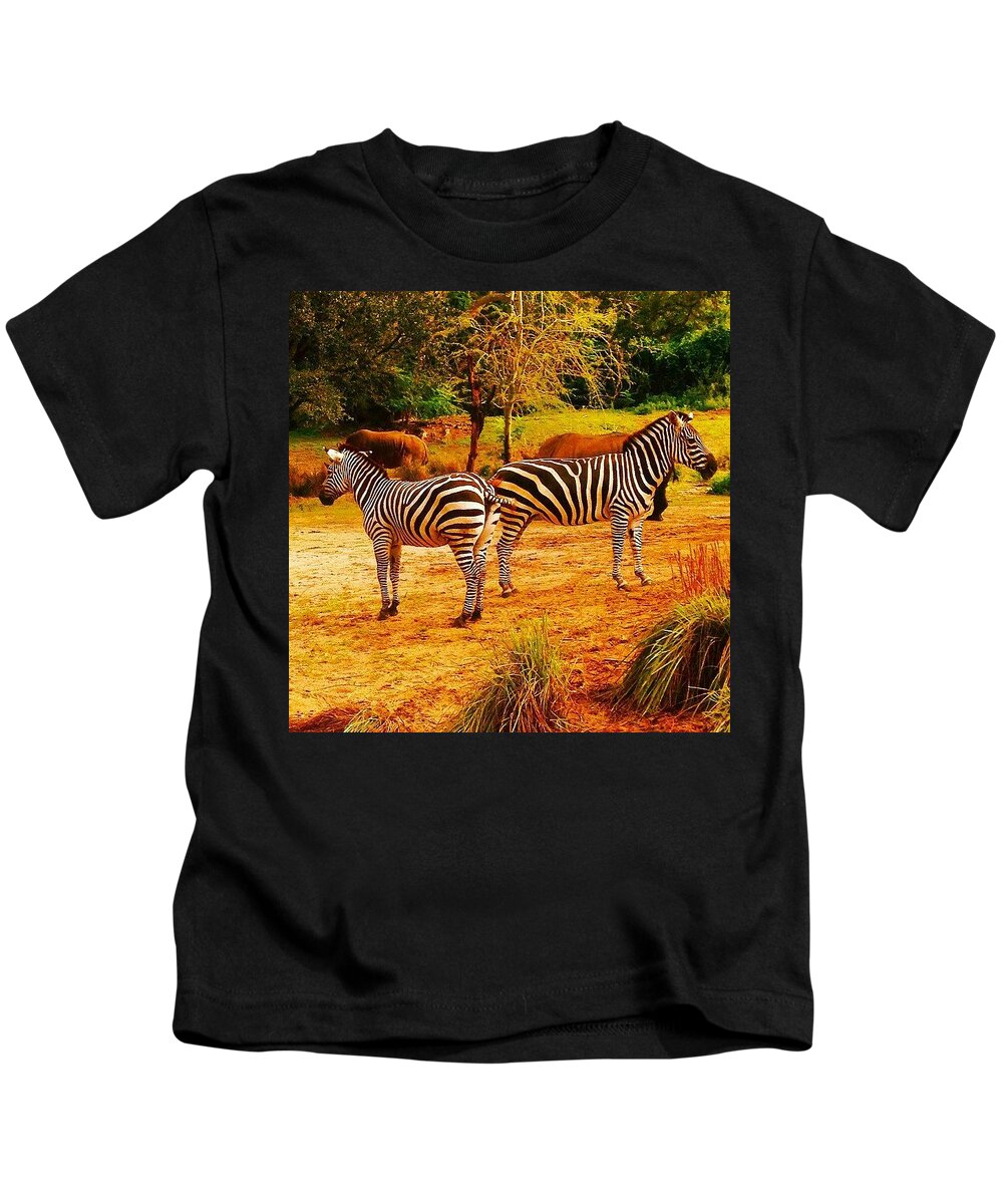 Zebra. Zebras Kids T-Shirt featuring the photograph Best Friends by Kate Arsenault 