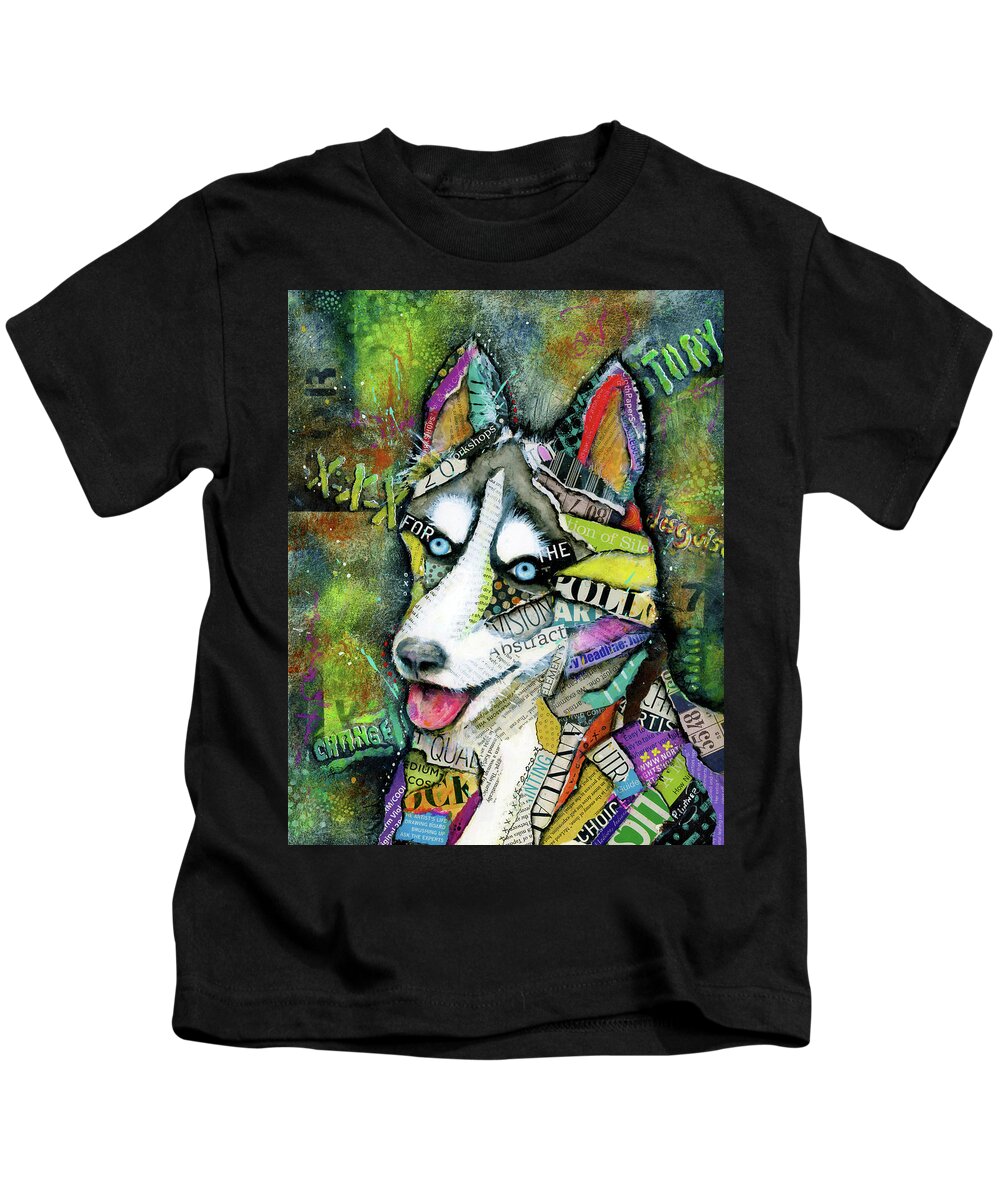 Husky Kids T-Shirt featuring the mixed media Husky #1 by Patricia Lintner