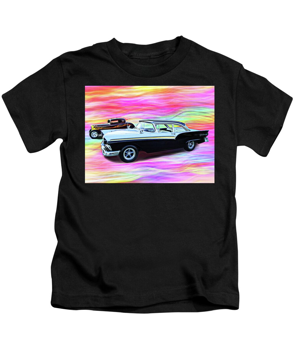 1932 Ford Kids T-Shirt featuring the digital art 1932 and 1957 Fords by Rick Wicker