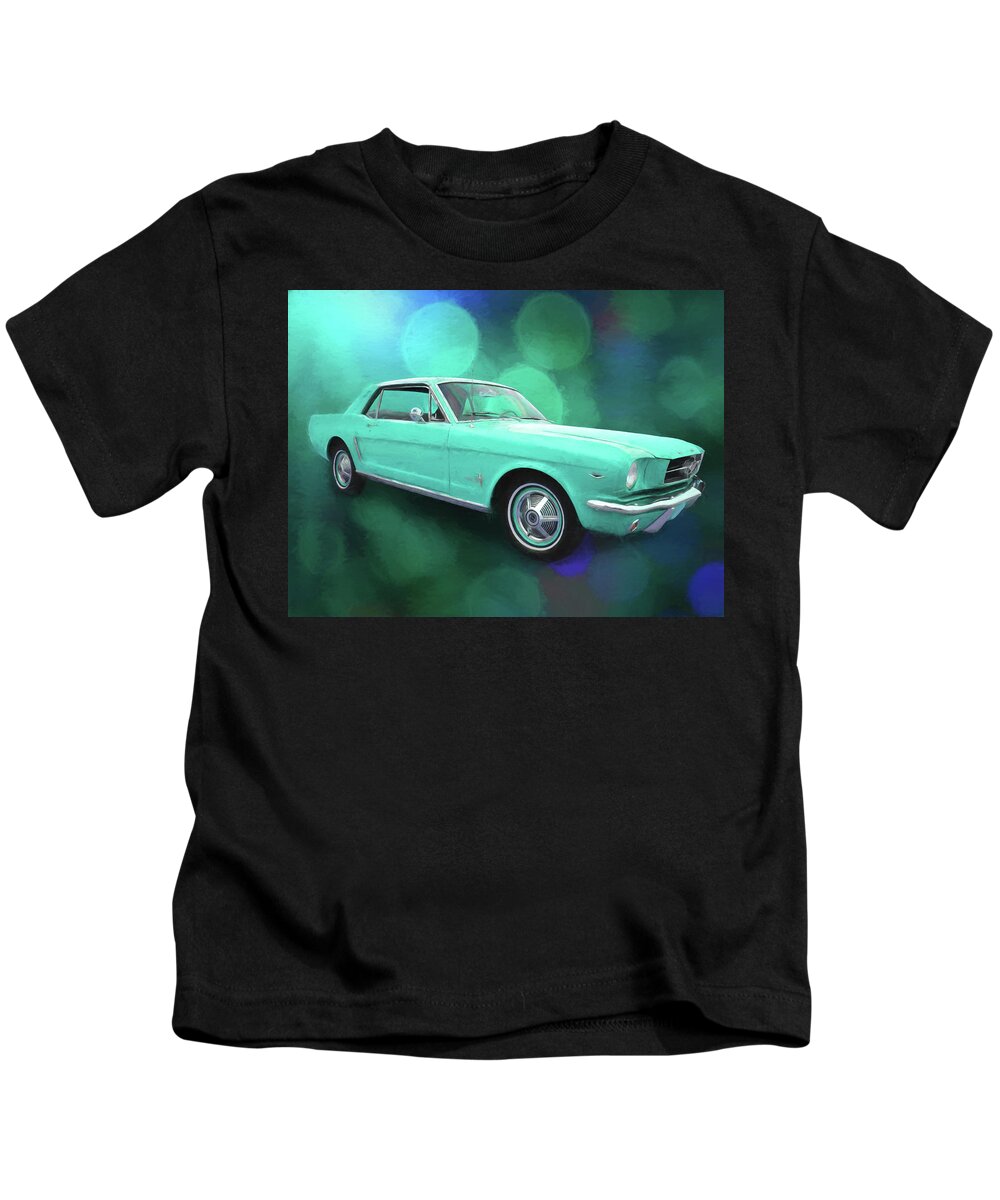 1965 Mustang Aqua Kids T-Shirt featuring the digital art 65 Mustang by Rick Wicker