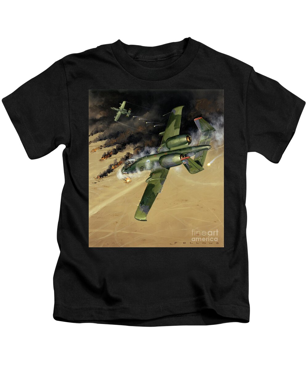 Military Aircraft Kids T-Shirt featuring the painting Fairchild Republic A-10 Thunderbolt II Warthog by Jack Fellows
