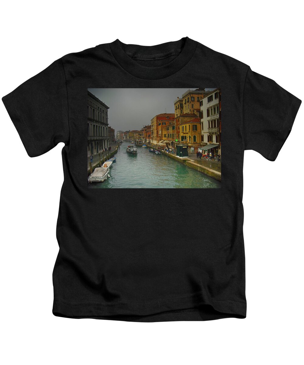 Venice Kids T-Shirt featuring the photograph Along A Canal In Venice by Eye Olating Images