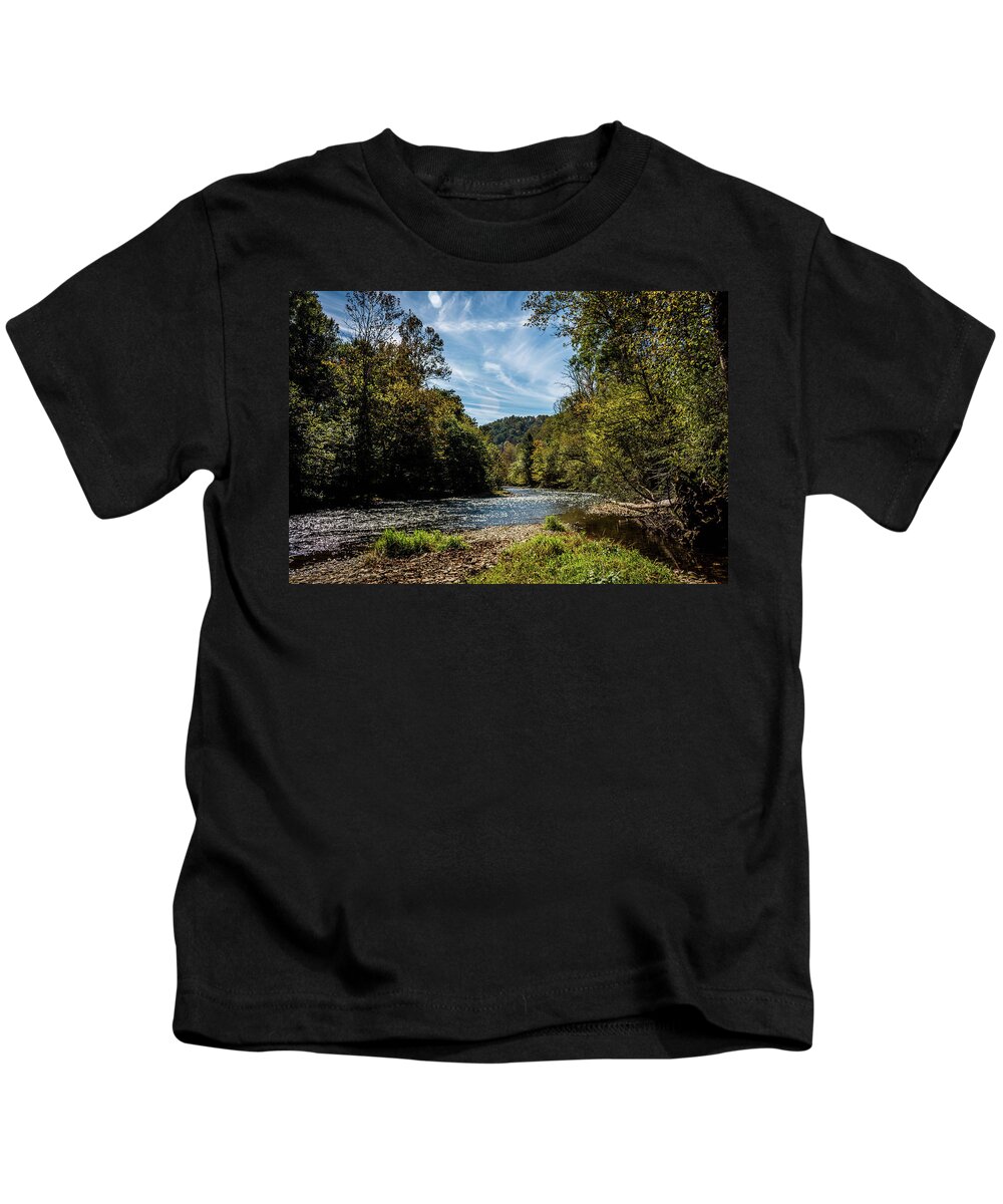 Oconaluftee Kids T-Shirt featuring the photograph Along Oconaluftee River Trail by Susie Weaver