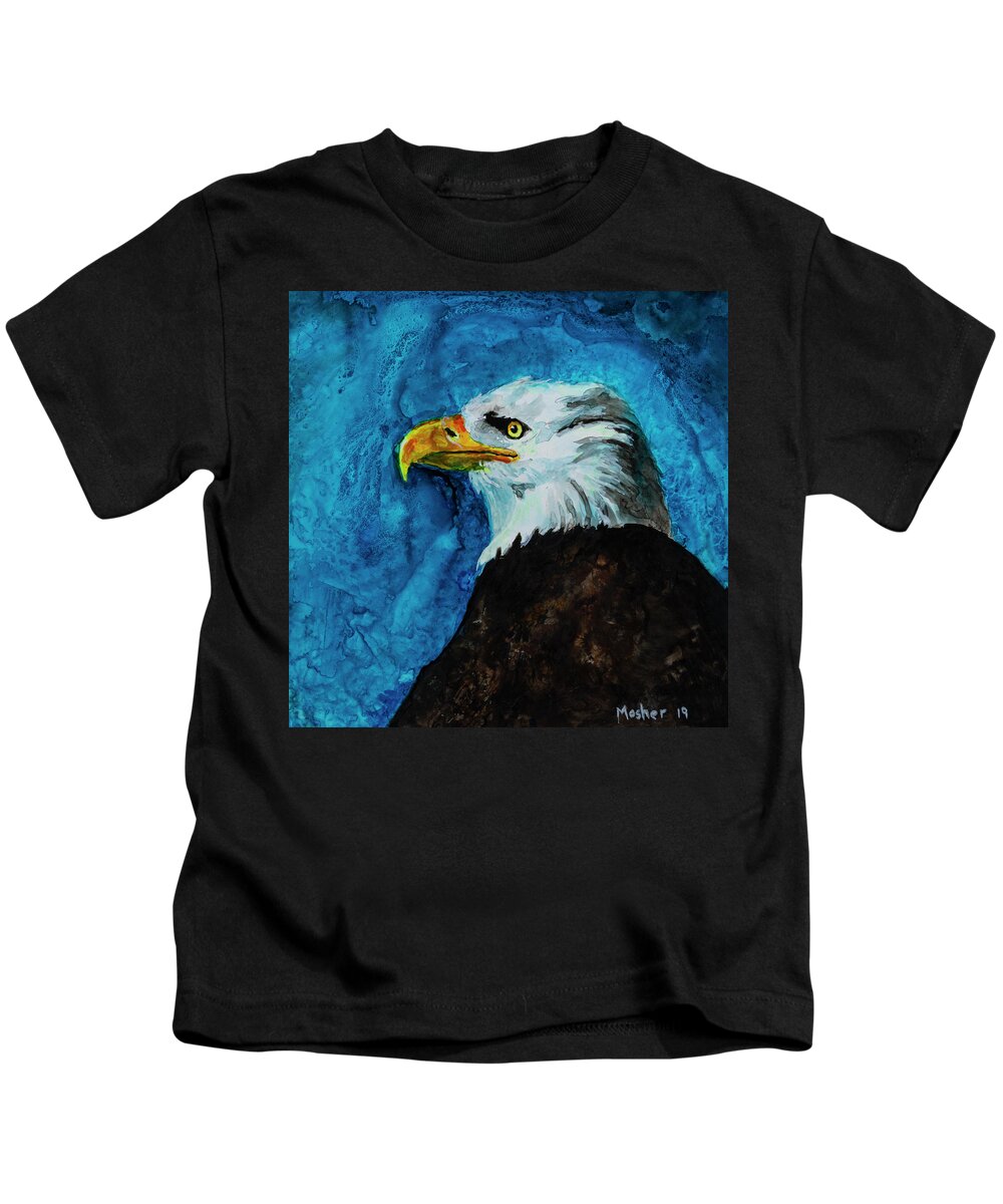 Raptor Kids T-Shirt featuring the painting American Eagle Portrait Painting by Rick Mosher