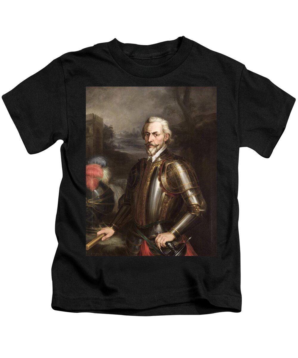 19th Century Kids T-Shirt featuring the painting Andres Cortes / 'Ponce de Leon', Towards 1856, Oil on canvas, Sevillian school, 1.05 x 0.83 m. by Andres Cortes y Aguilar -1810-1879-