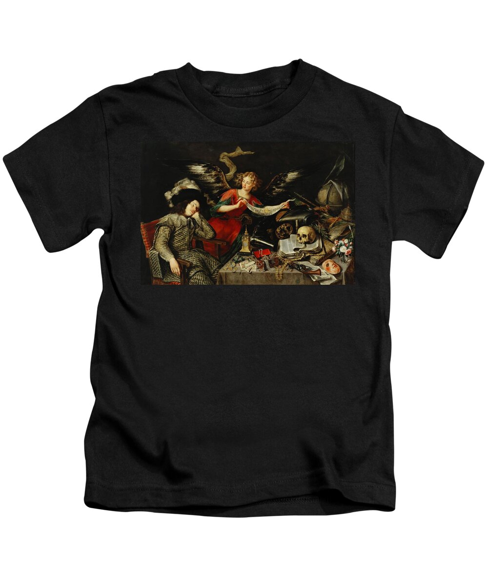 Antonio De Pereda Kids T-Shirt featuring the painting Antonio de Pereda / 'The Knight's Dream', 1655, Oil on canvas, 217 x 152 cm. by Antonio de Pereda -c 1611-1678-