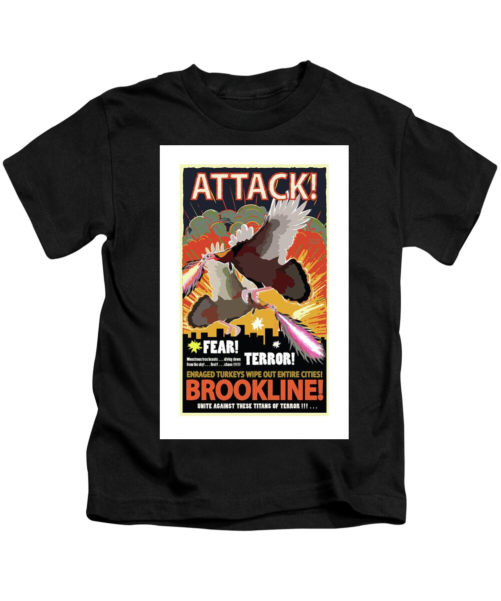 Brookline Turkeys Kids T-Shirt featuring the digital art Attack by Caroline Barnes
