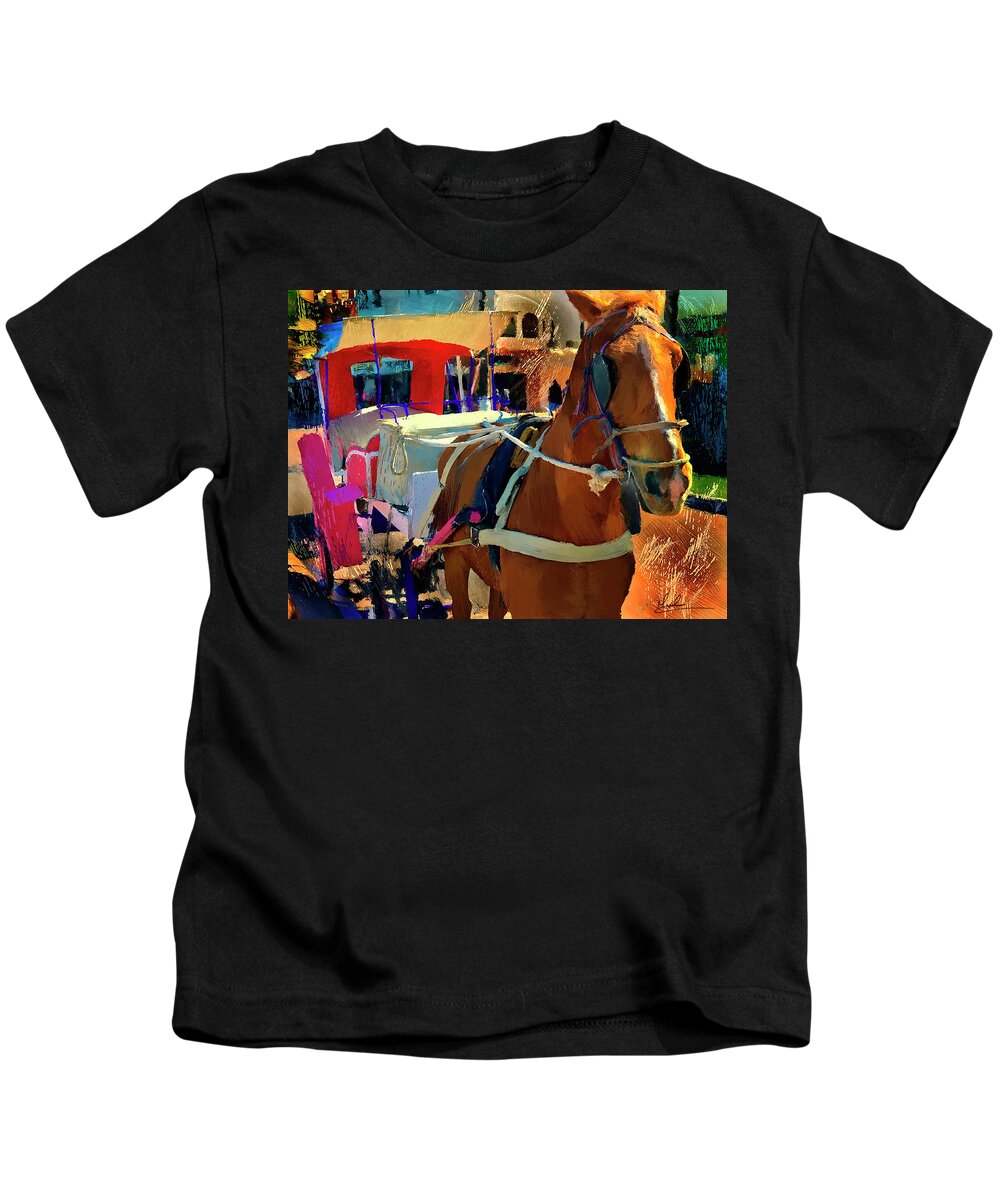 Carriage Kids T-Shirt featuring the photograph Awaiting a Coach Ride by GW Mireles