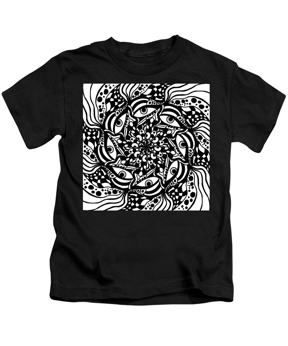 Mandala Kids T-Shirt featuring the drawing Black Zendoodle Mandala by Patricia Piotrak