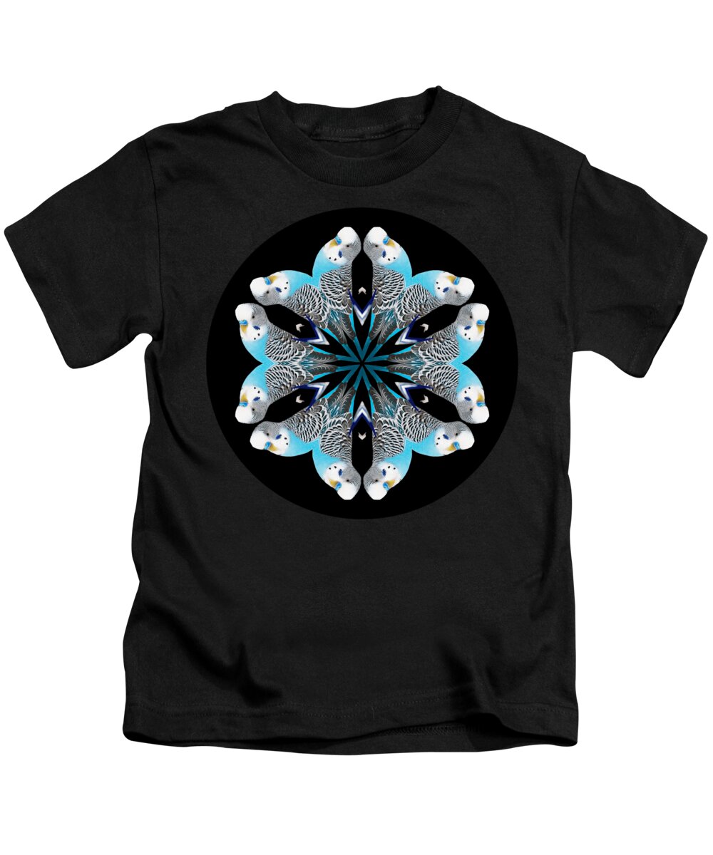 Blue Kids T-Shirt featuring the digital art Blue Parakeet Mandala by Rachel Hannah