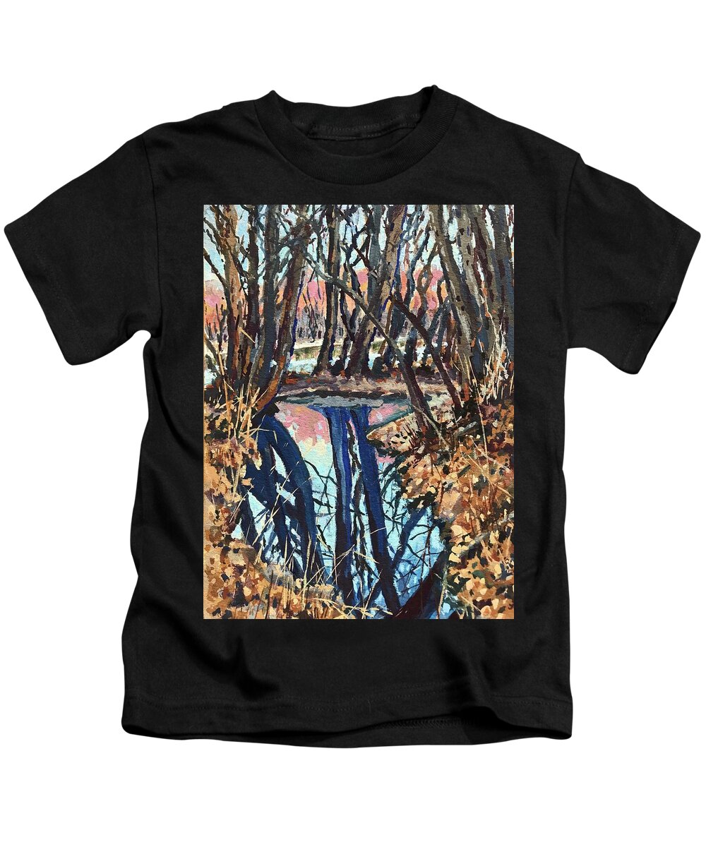 Boise Kids T-Shirt featuring the painting Boise River Reflections study by Les Herman