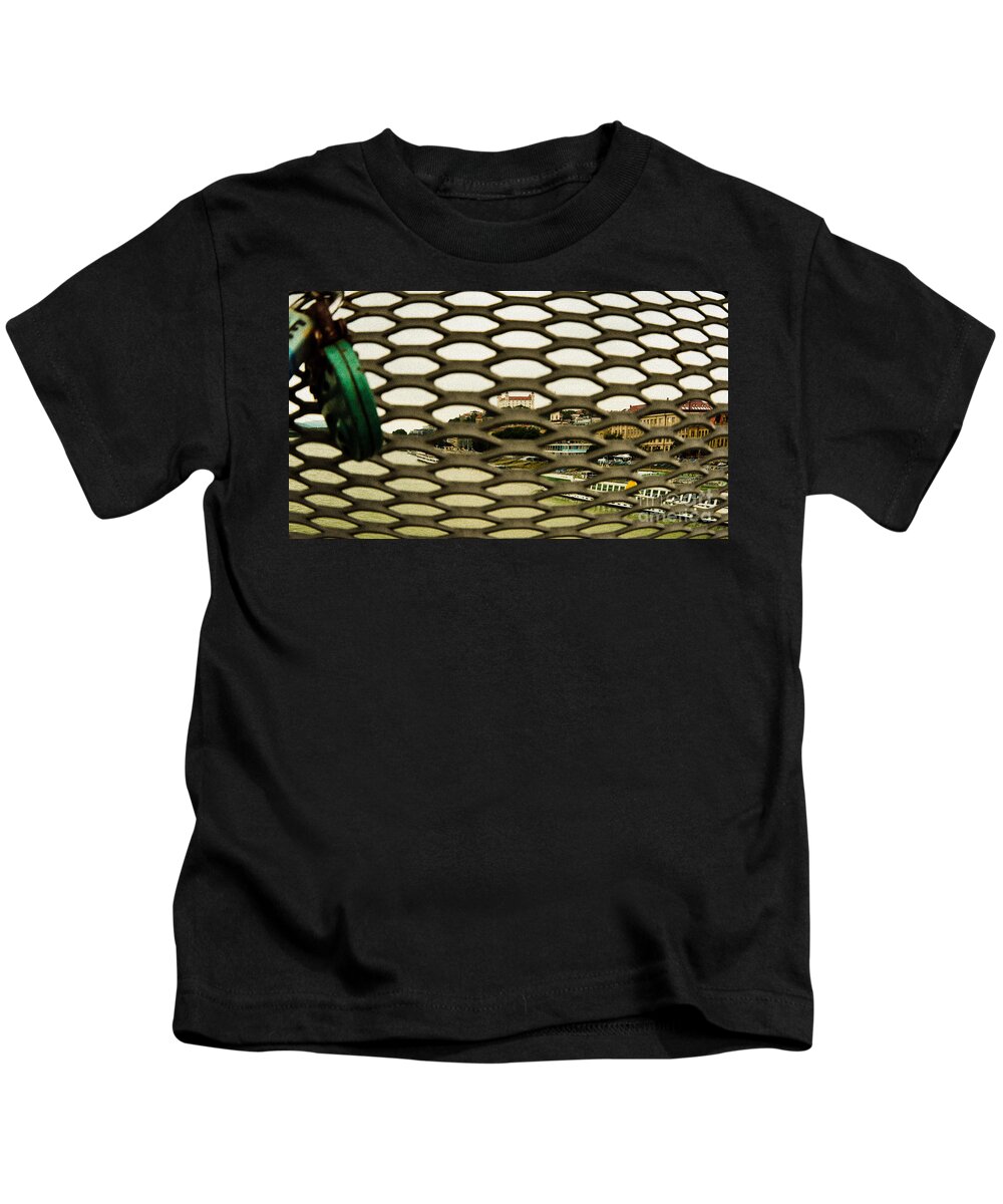 Castle Kids T-Shirt featuring the photograph Bratislava through the fences of love by Yavor Mihaylov