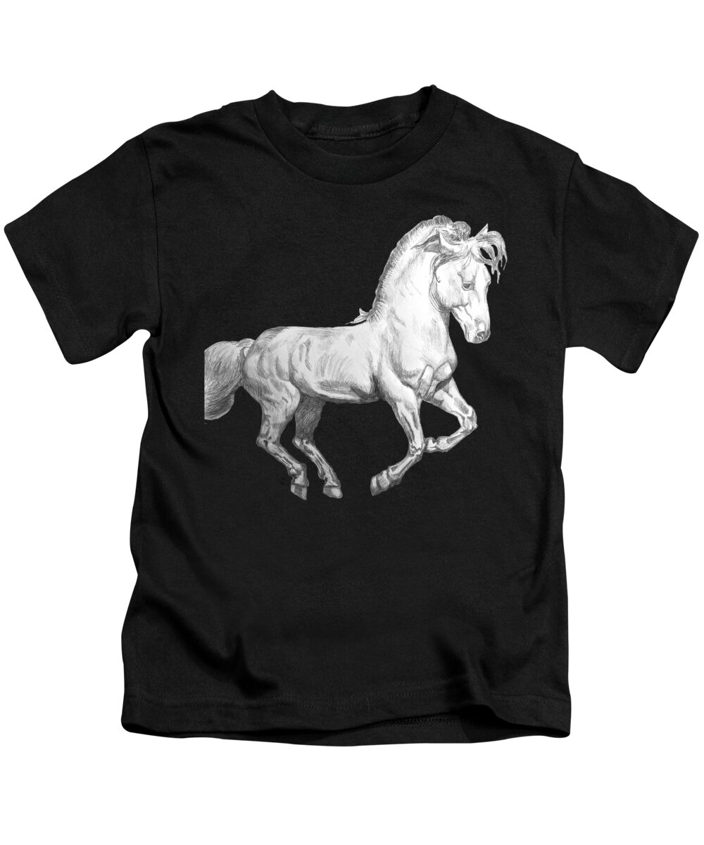 Cantering Horse Kids T-Shirt featuring the drawing Cantering Horse by Equus Artisan