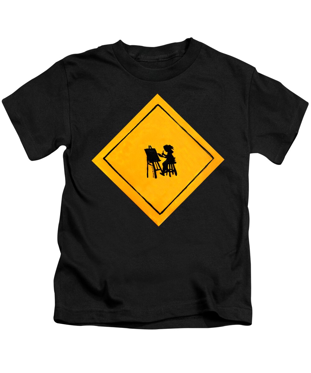 Artist Kids T-Shirt featuring the painting Caution Artist at Play by Shana Rowe Jackson