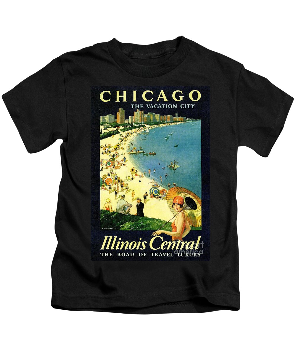 Chicago Illinois Central Poster, 1920s Bridgeman Prints Rabe Hanson - Oscar Kids T-Shirt by