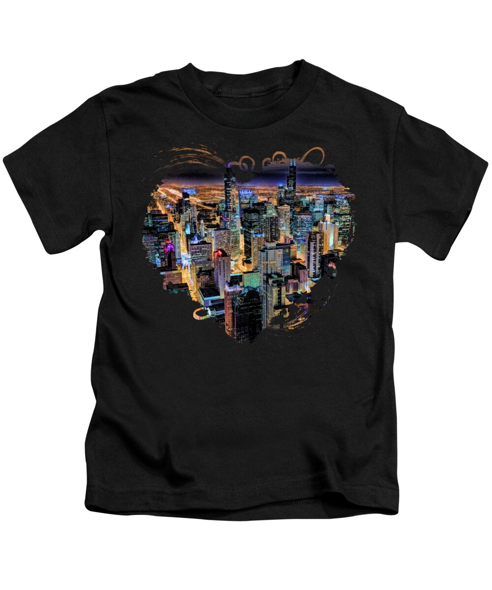 Chicago Kids T-Shirt featuring the painting Chicago Skyline at Night by Christopher Arndt