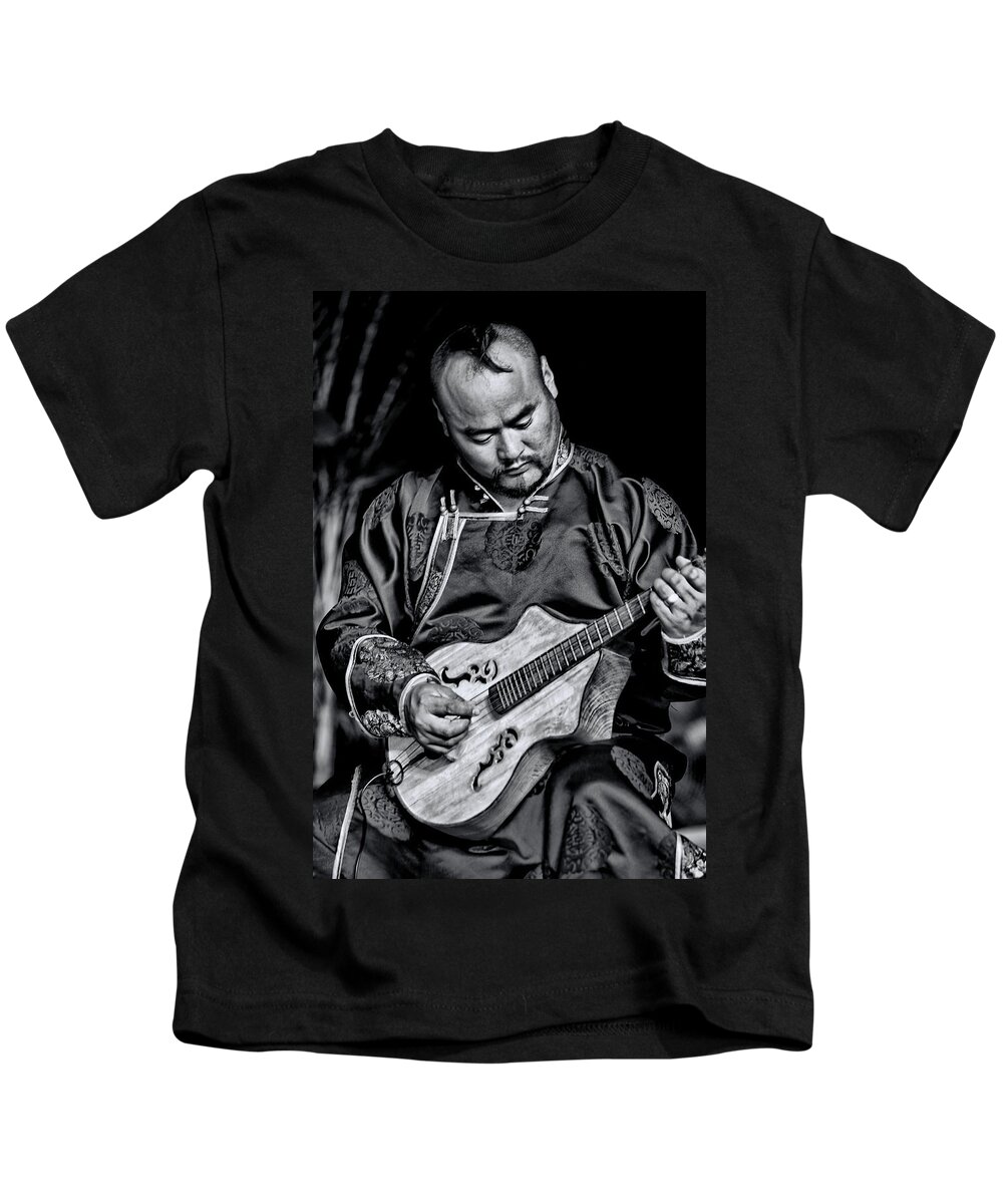 Musician Kids T-Shirt featuring the photograph Chinese musician by Bill Jonscher