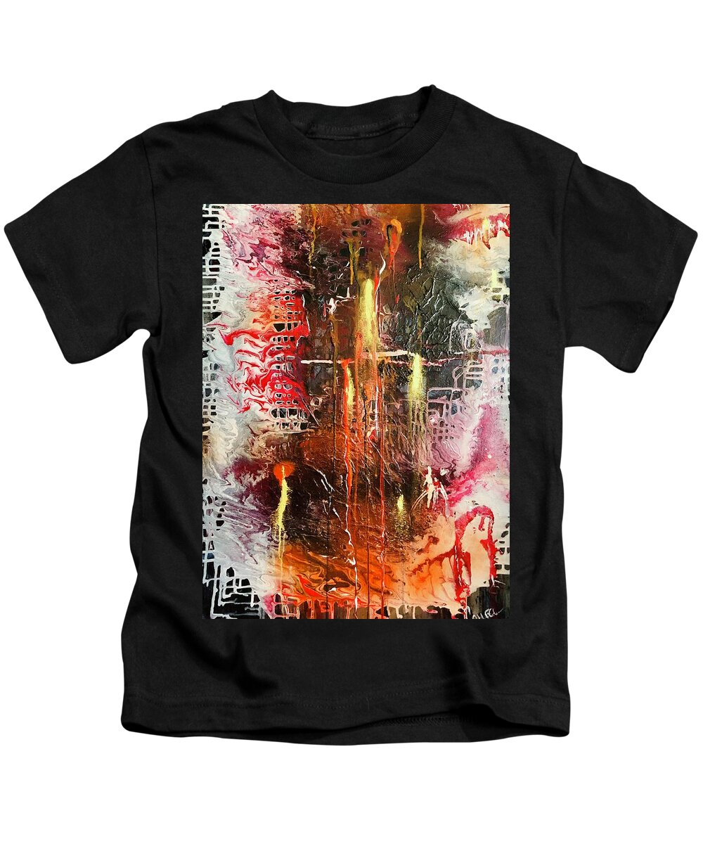Abstract Kids T-Shirt featuring the painting Conflagration by Laura Jaffe