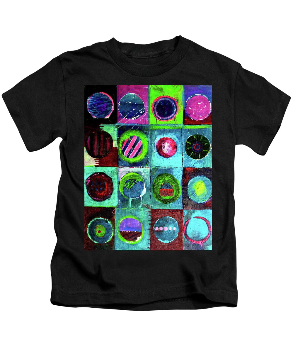 Colorful Circles Kids T-Shirt featuring the painting Dark Circles Abstract by Nancy Merkle