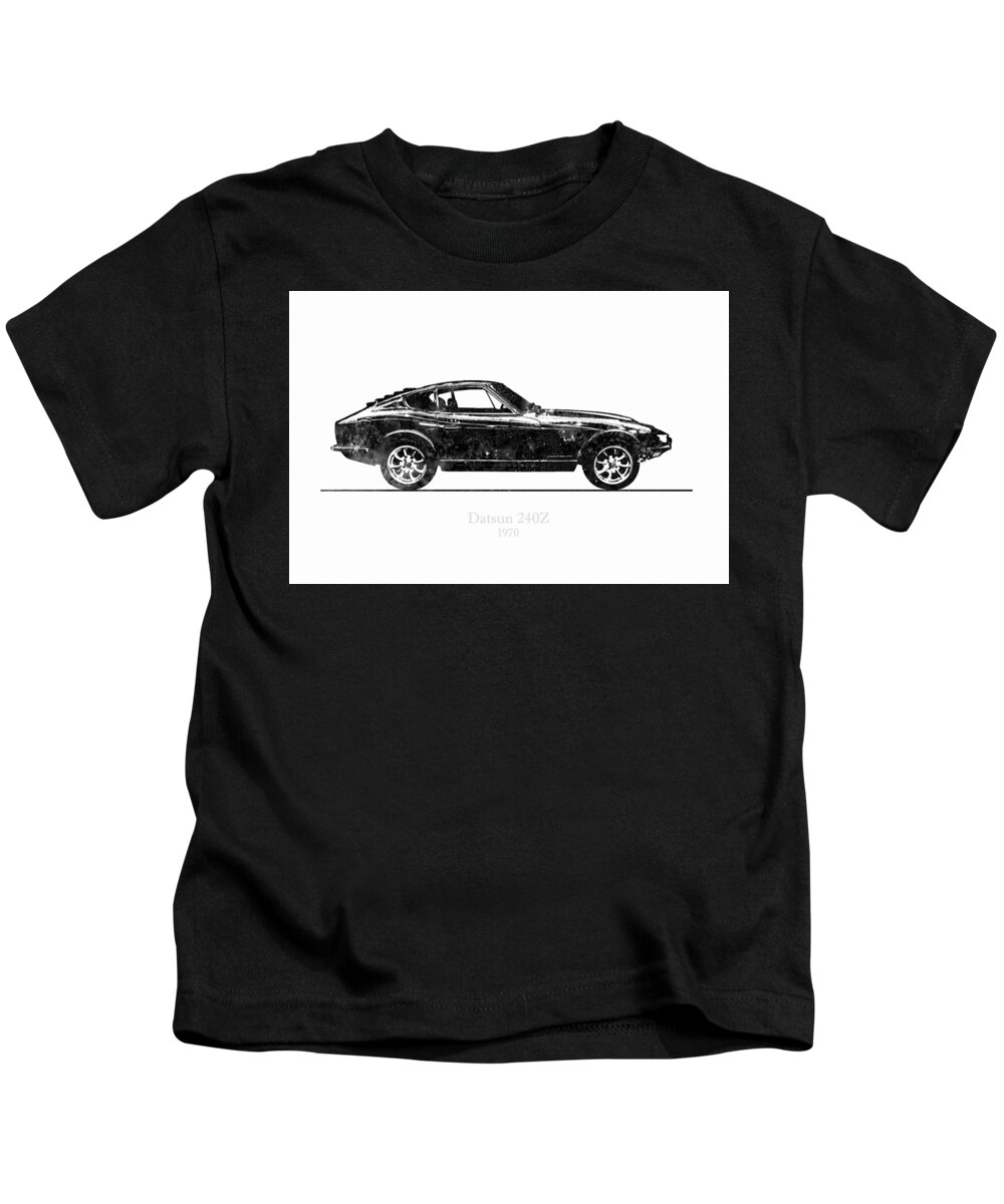 Datsun 240z Kids T-Shirt featuring the digital art Datsun 240Z 1970 Black and White Illustration by SP JE Art