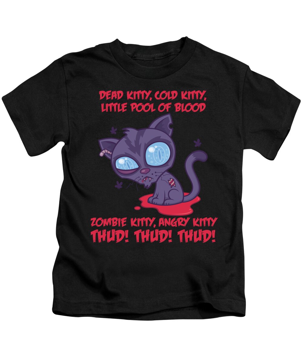 Cat Kids T-Shirt featuring the digital art Dead Cold Angry Zombie Kitty by John Schwegel