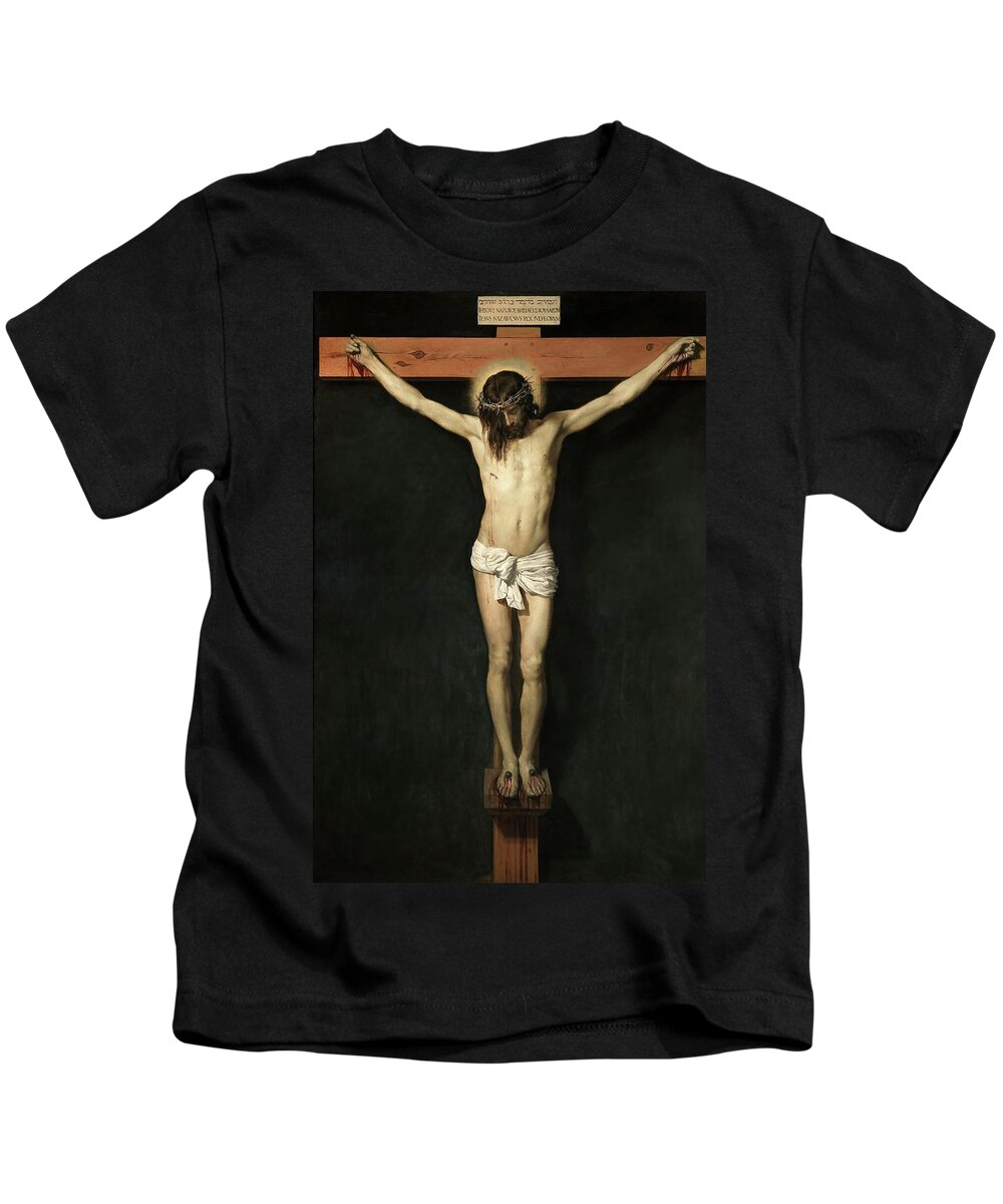 Christ Crucified Kids T-Shirt featuring the painting Diego Rodriguez de Silva y Velazquez / 'Christ Crucified', ca. 1632, Spanish School. by Diego Velazquez -1599-1660-