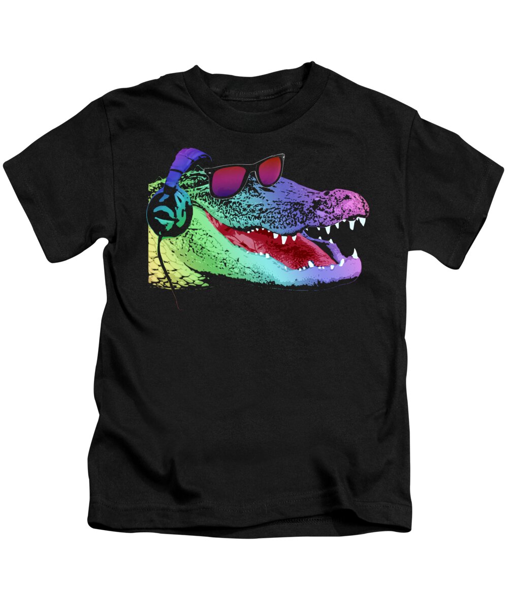 Alligator Kids T-Shirt featuring the digital art DJ Alligator by Filip Schpindel