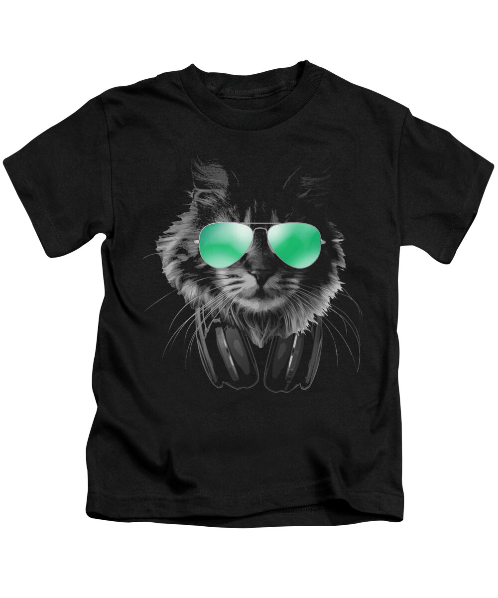 Cat Kids T-Shirt featuring the digital art Dj Furry Cat by Megan Miller