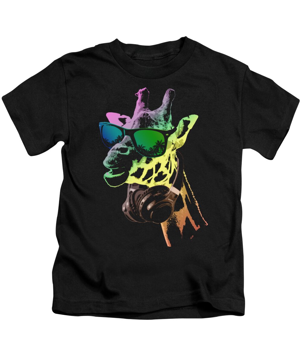 Giraffe Kids T-Shirt featuring the digital art Dj Giraffe by Megan Miller
