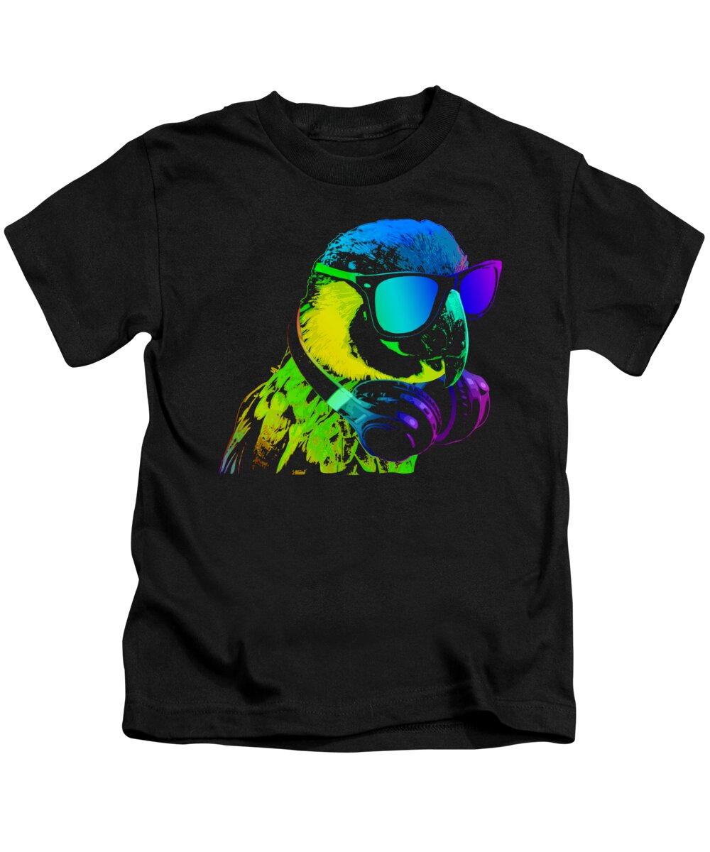 Parrot Kids T-Shirt featuring the digital art DJ Parrot by Filip Schpindel