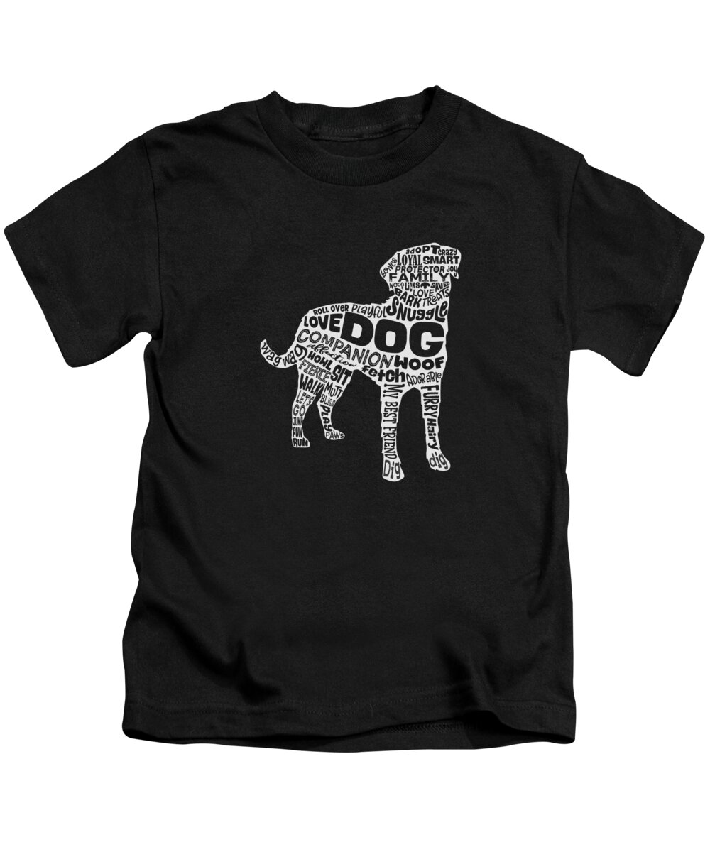 Dog Kids T-Shirt featuring the digital art Dog Silhouette Word Cloud by Laura Ostrowski