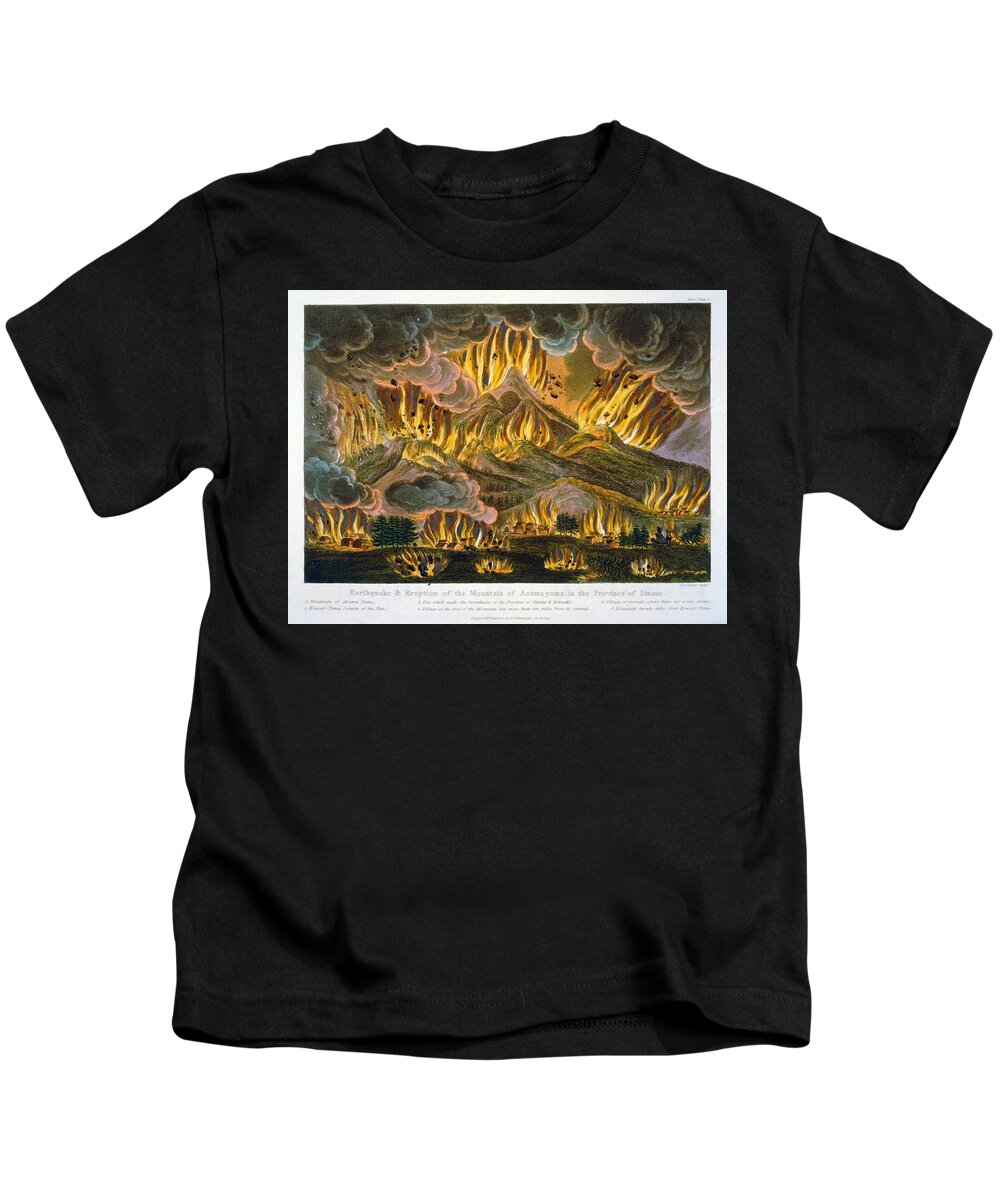 19th Century Kids T-Shirt featuring the painting Earthquake and eruption of the mountain of Asama-yama in Sinano. Japan, August 1783, by Issac Tit... by Album