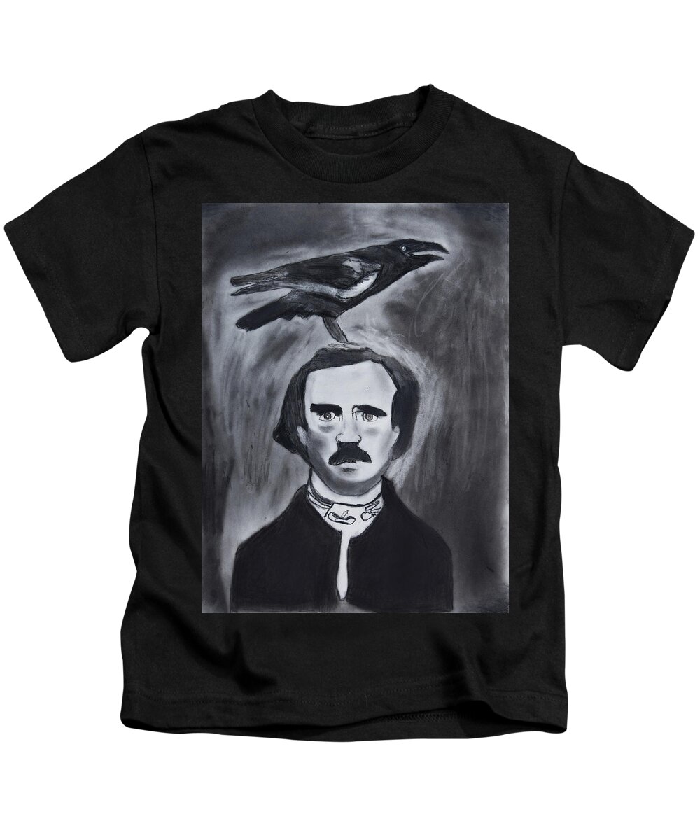 Edgar Allen Poe Art Kids T-Shirt featuring the drawing Edgar Allen Poe Drawing by Nadija Armusik