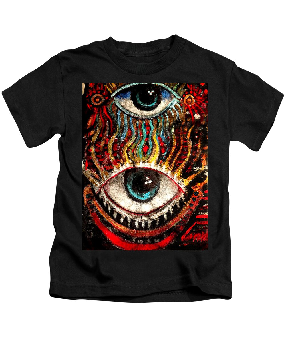 Eyes On You Kids T-Shirt featuring the painting Eyes On You by Amzie Adams