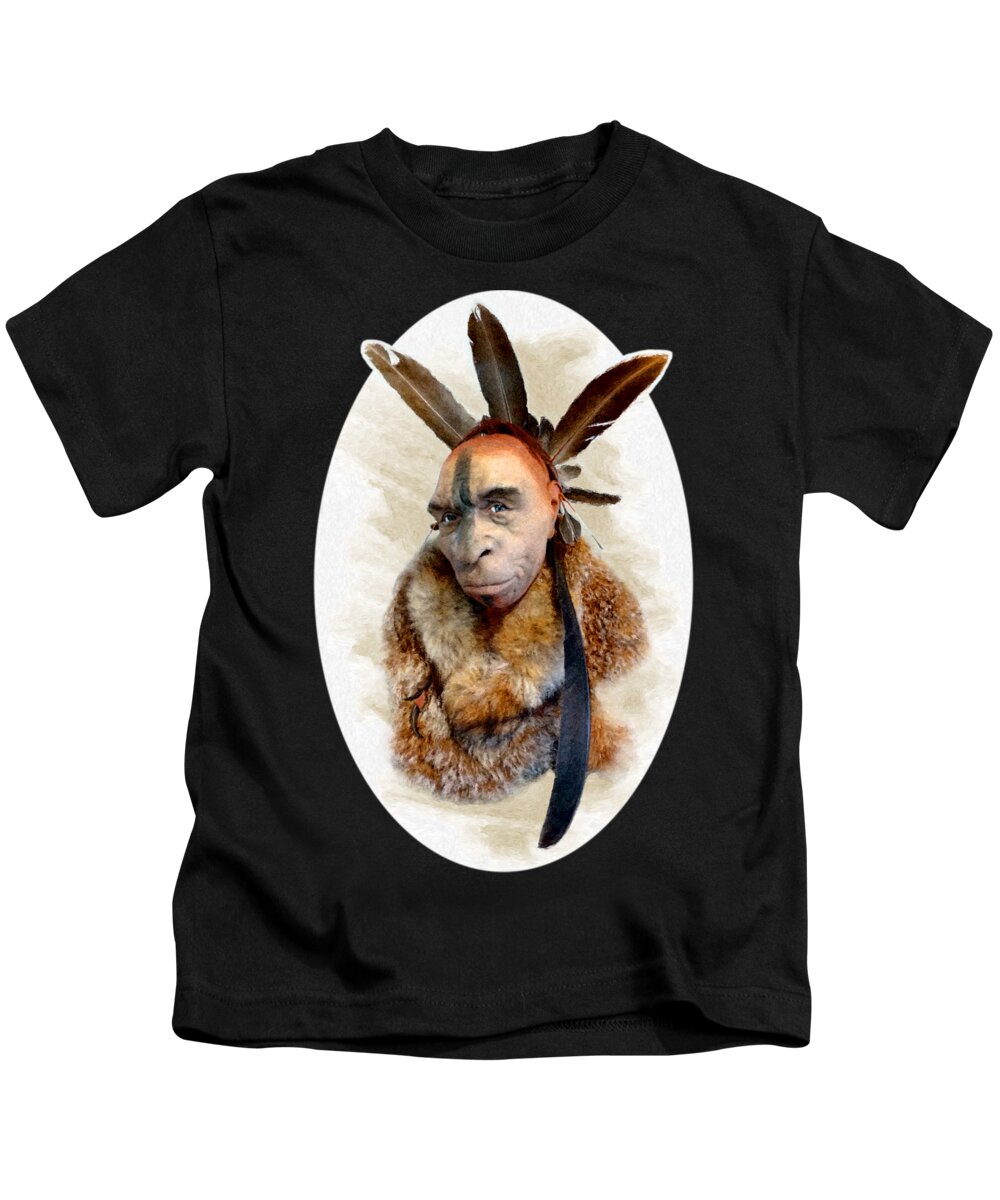Neanderthal Kids T-Shirt featuring the digital art Feathered Neanderthal by Weston Westmoreland