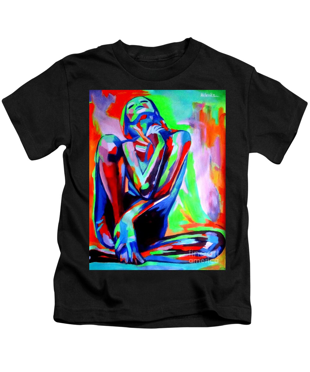 Nude Figures Kids T-Shirt featuring the painting Fervidly by Helena Wierzbicki