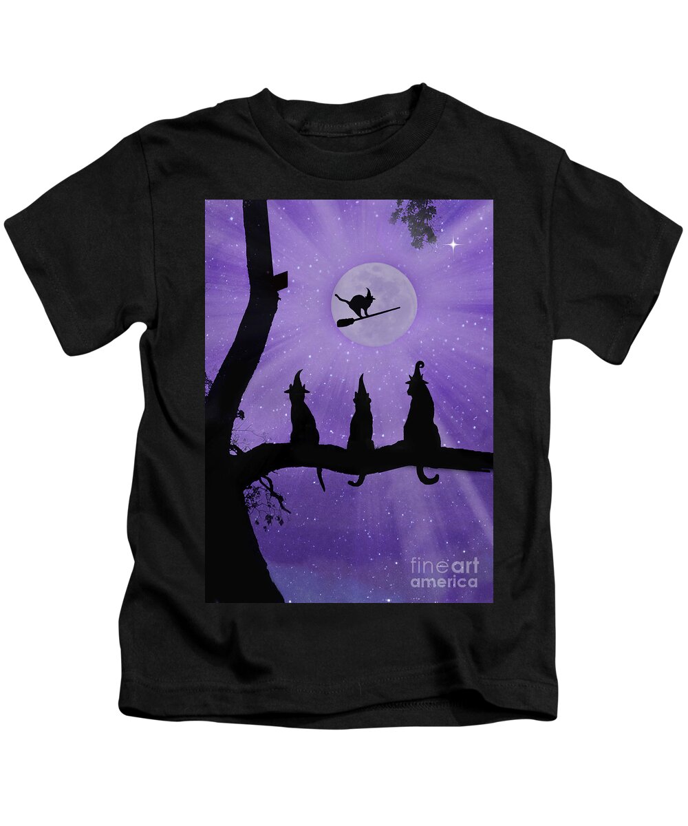 Hallween Kids T-Shirt featuring the photograph Halloween Witch Cats by Stephanie Laird