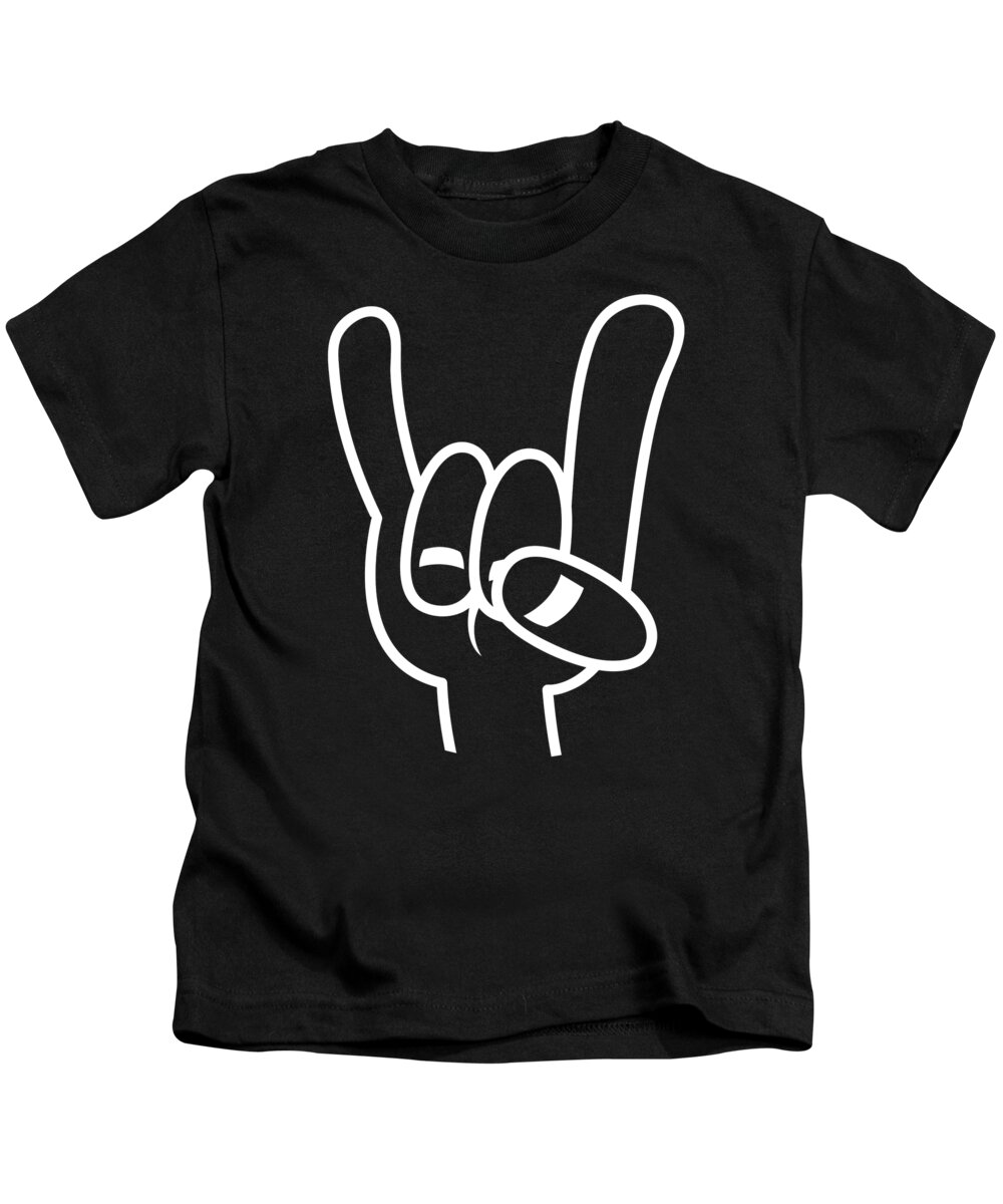 Band Kids T-Shirt featuring the digital art Heavy Metal Devil Horns White Line by John Schwegel